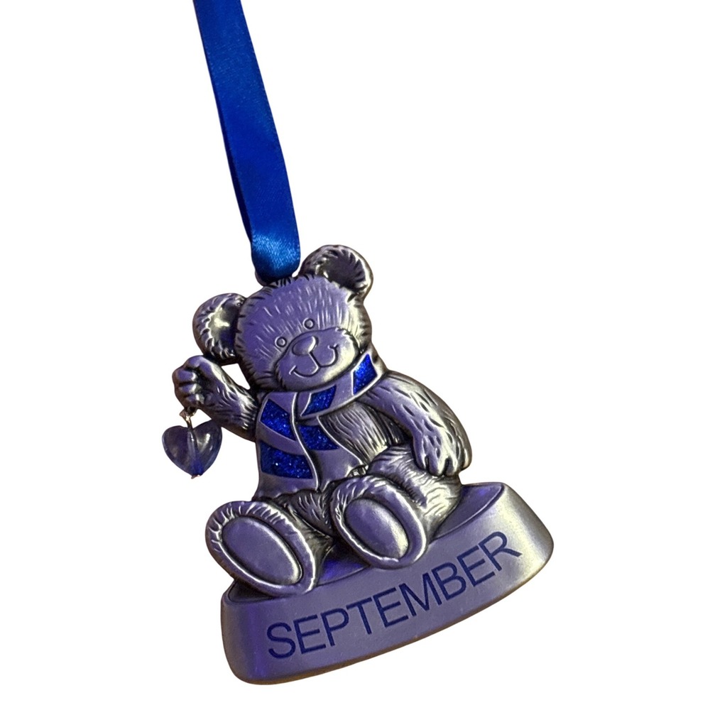 NEW September Birth Month Teddy‎ Bear Blue Enamel Silver Tone Ornament